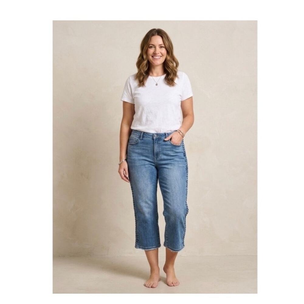 Judy Blue Braided Side Wide Leg Crop Jeans Medium Wash 18W JB88850 MD